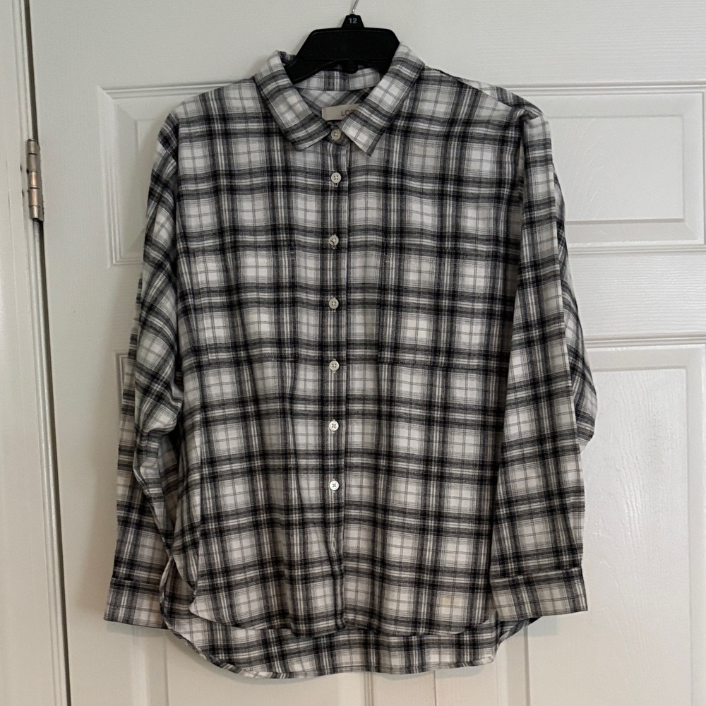 LOFT Men's Black and White Checkered Shirt